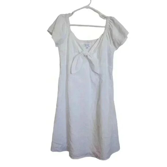 Nine West Women's White Poly/Cotton Seersucker Flutter Sleeve Lined Dress NEW - Picture 2 of 15